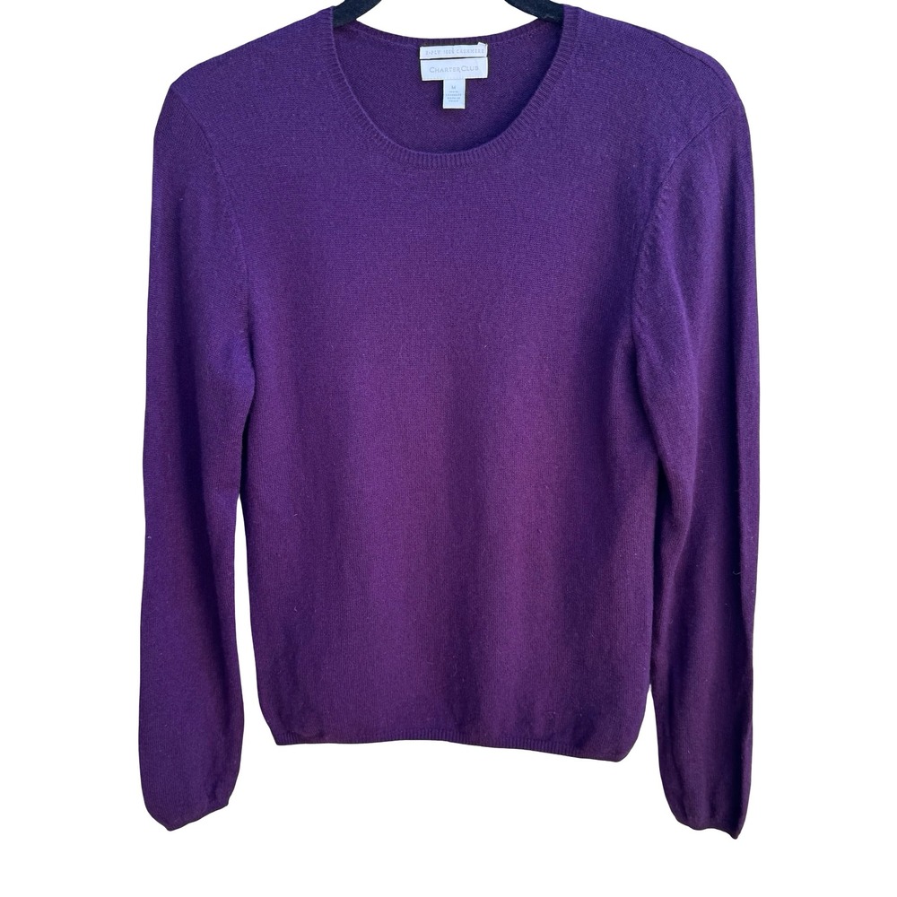 Charter Club 2 Ply 100% Cashmere Quiet Luxury Minimalist Preppy Sweater Purple M